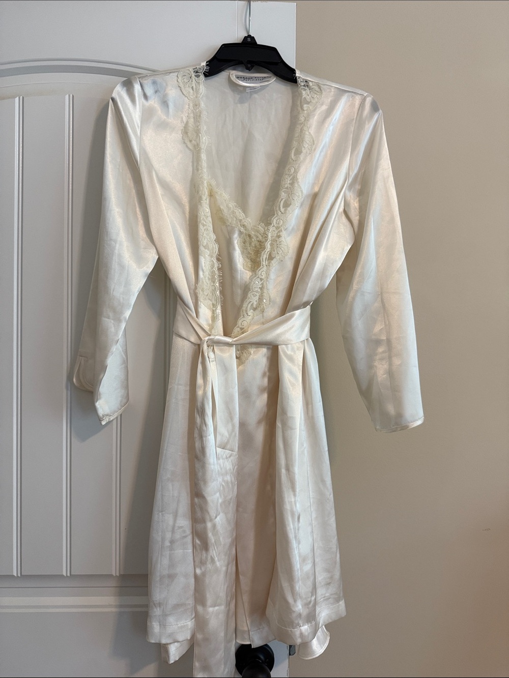 Bridal Wedding Ivory Satin Lace-Trim Wrap Robe set SMALL